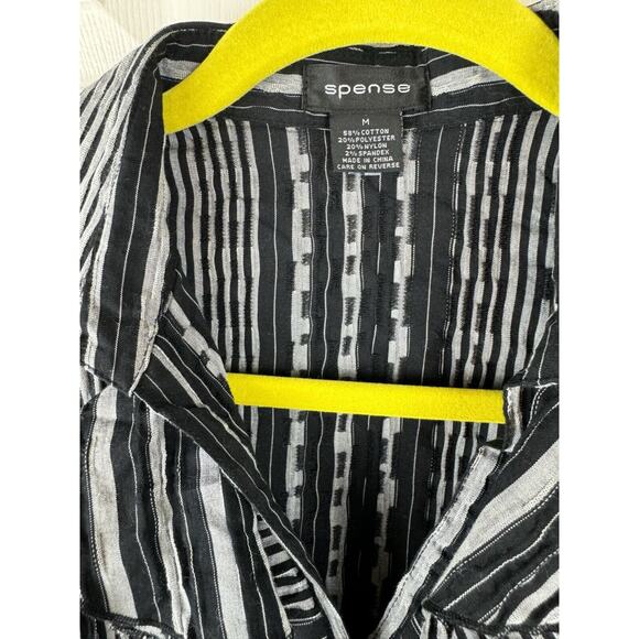 Spense Ruffled Collared Striped Shirt Black Gray cottagecore coquettish M 50-26 - Picture 14 of 15